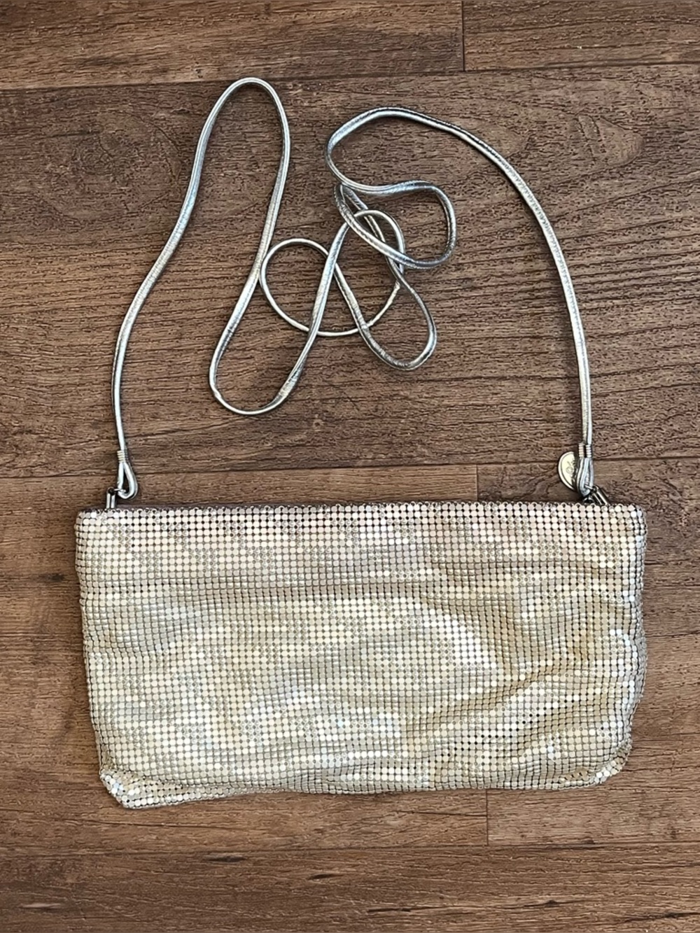 Whiting and Davis vintage silver metal formal Crossbody purse bag